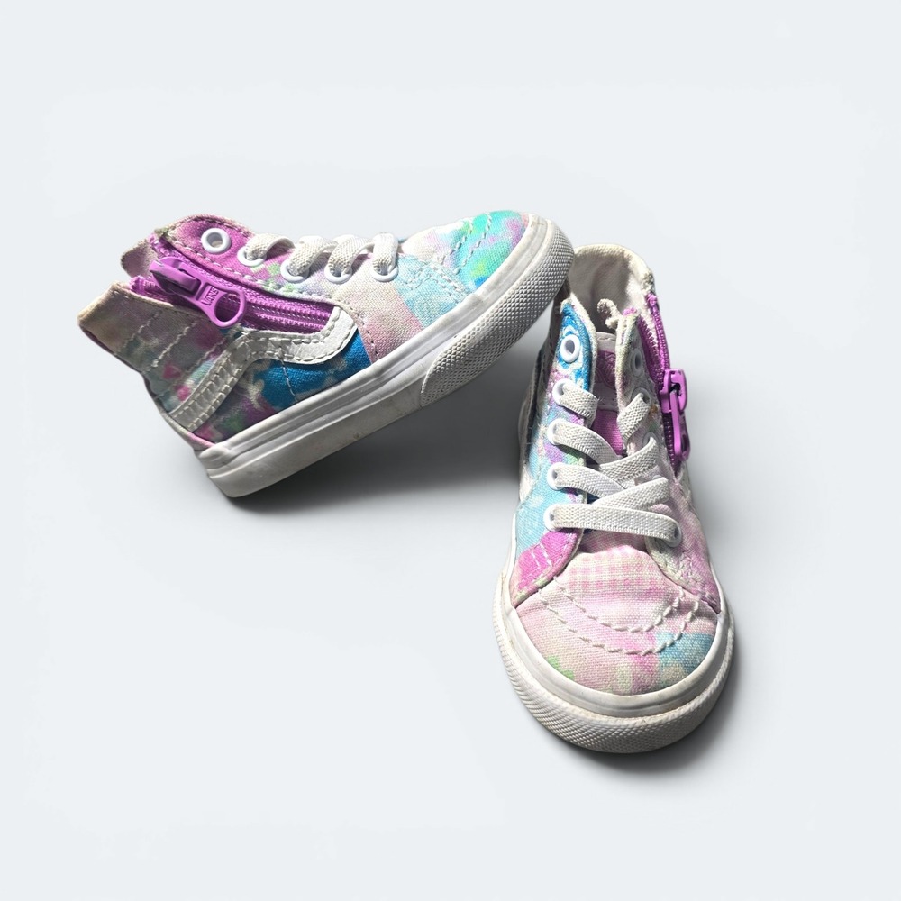 Vans Sk8-Hi Zip Toddler 4.0 Tie Dye Pastel High Top Sneakers Pink Blue Purple - Picture 1 of 5